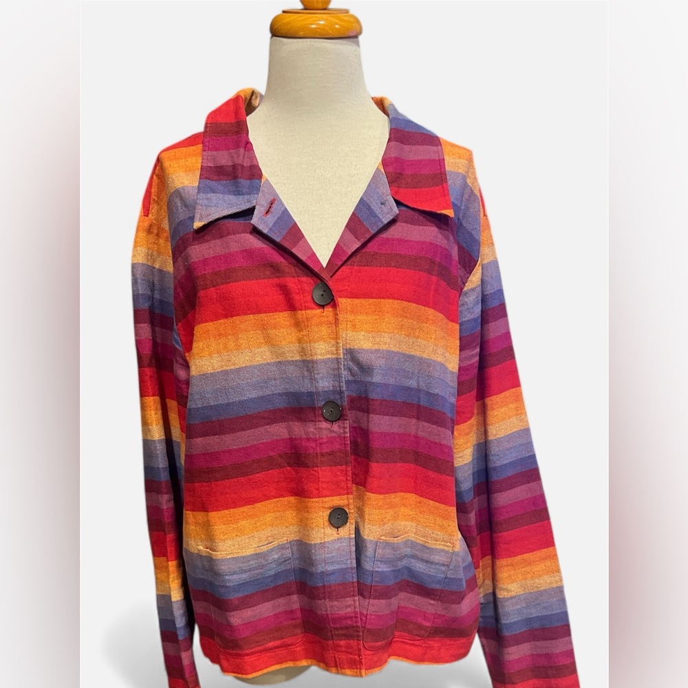 Coldwater Creek rainbow striped linen blend topper blazer with pockets XL